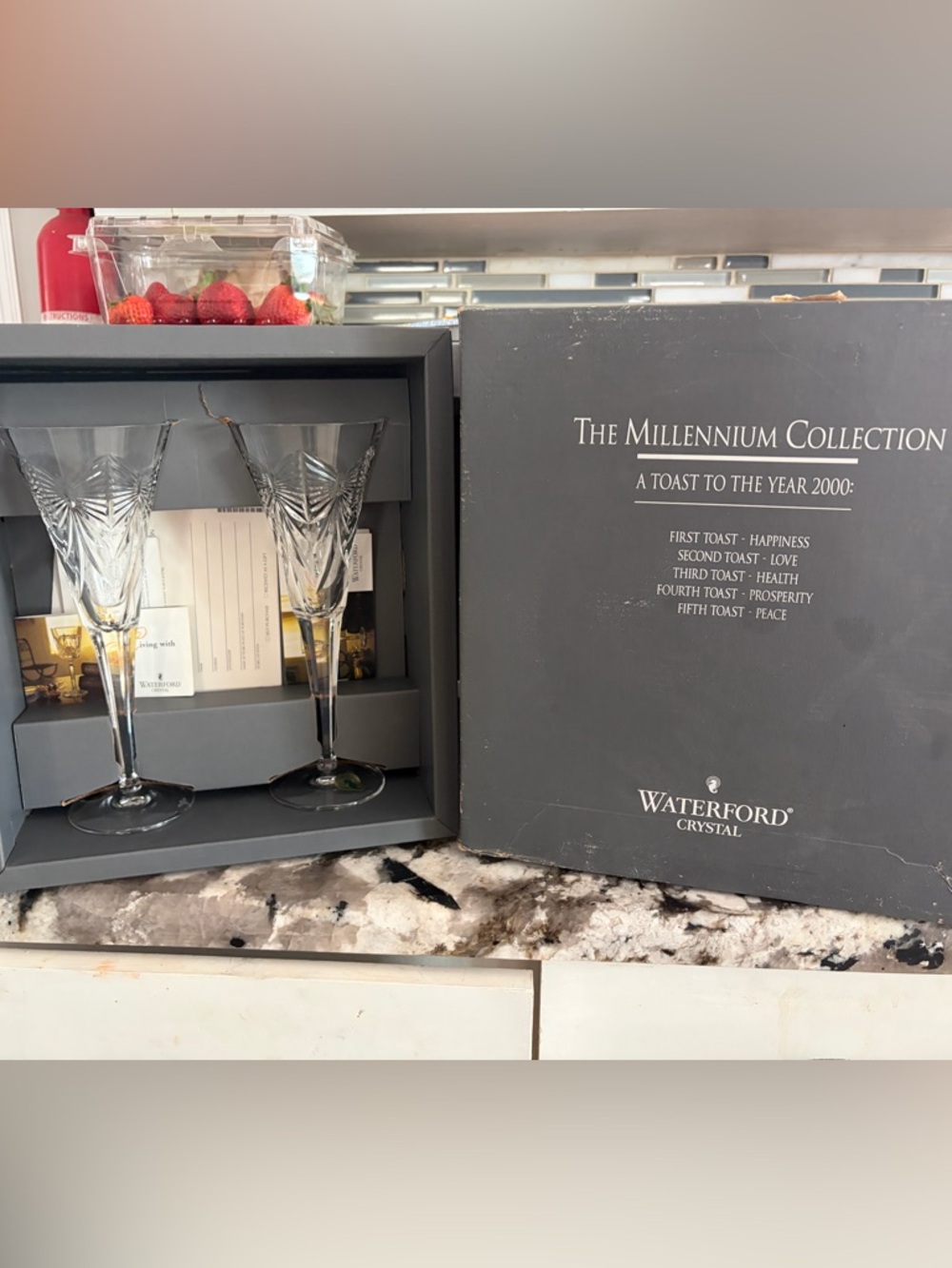 Waterford Clear Crystal Etched Toasting Flutes Millenial Collection set of 4